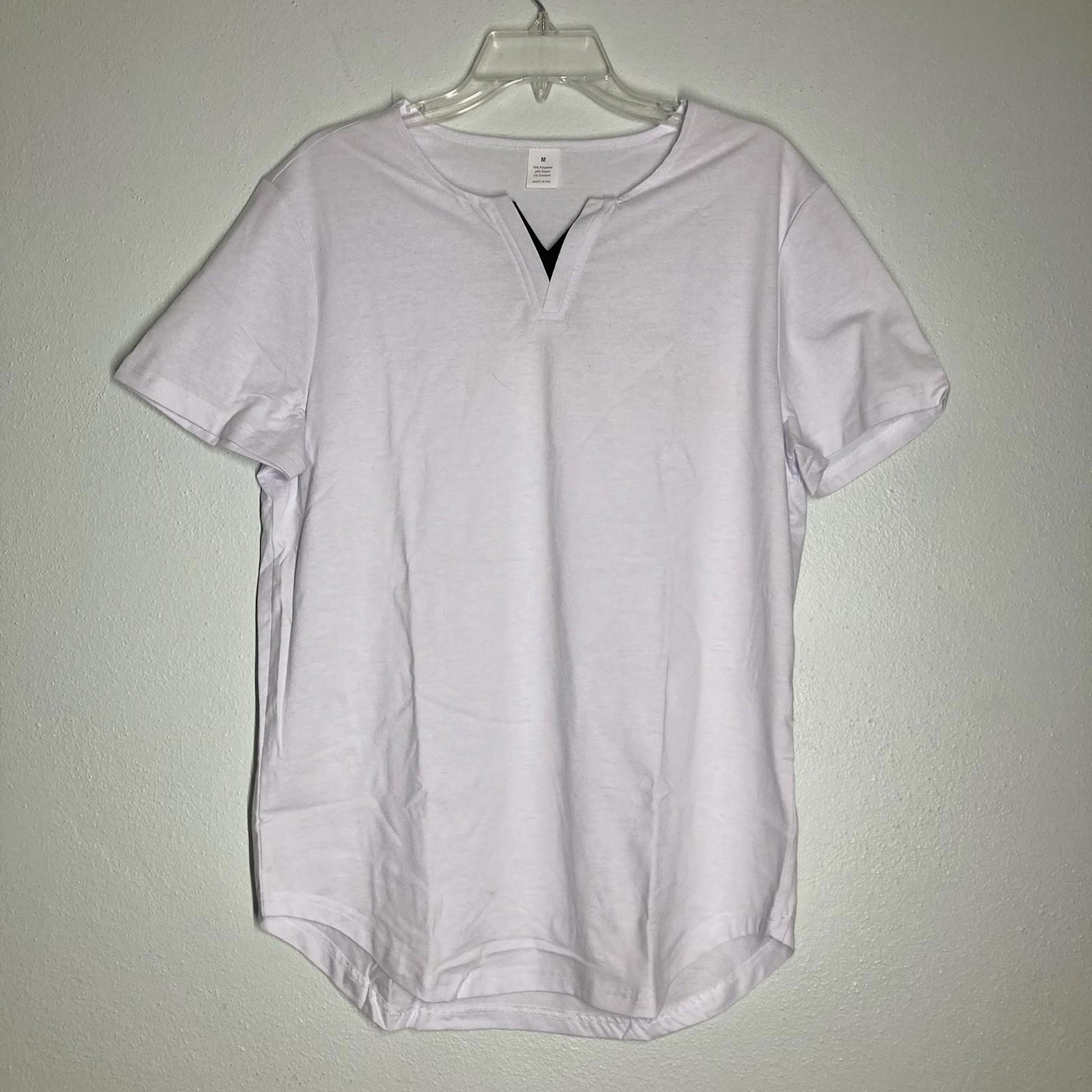 Mens Small White Split V Neck Curved Hem T Shirt Excellent Condition